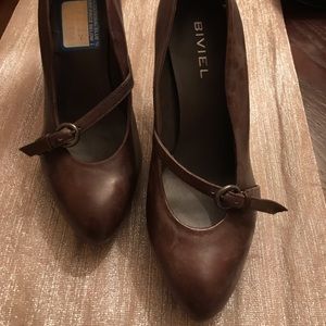 Brown leather heels